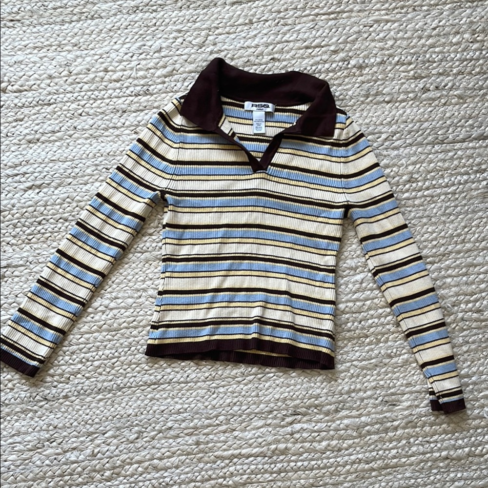 RSQ Brown and White Polo Shirt with Fitted Style